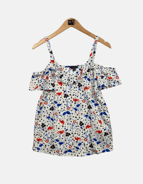 Women's floral print Narrow Strap Top with cut-out shoulder (plus size)